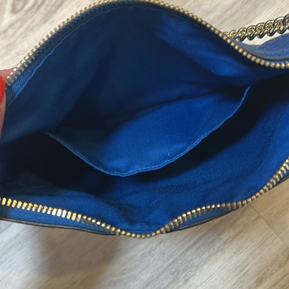 Coach Carrier Blue Pebbled Leather Mini Shoulder Bag With Luxe Gold Chain Strap - Picture 10 of 12